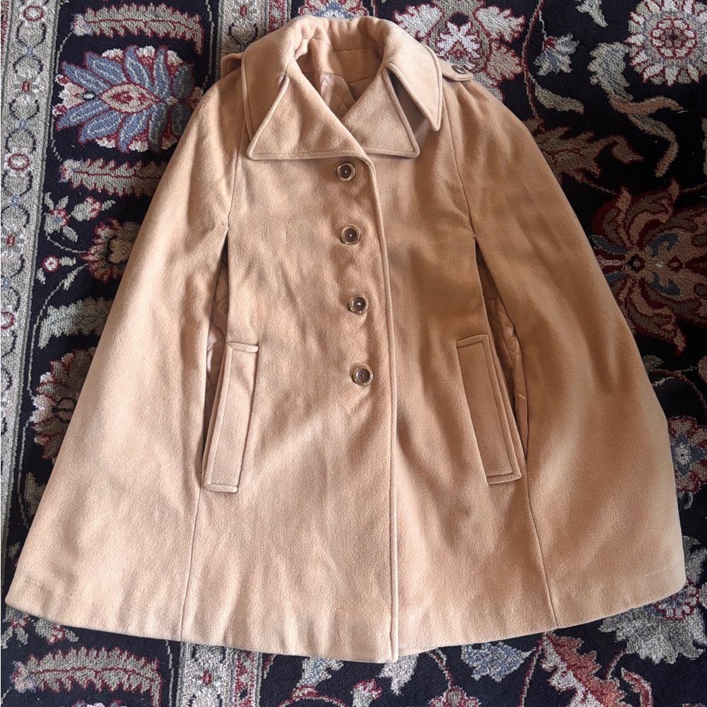 Wool Tan Buttoned Cape Coat
